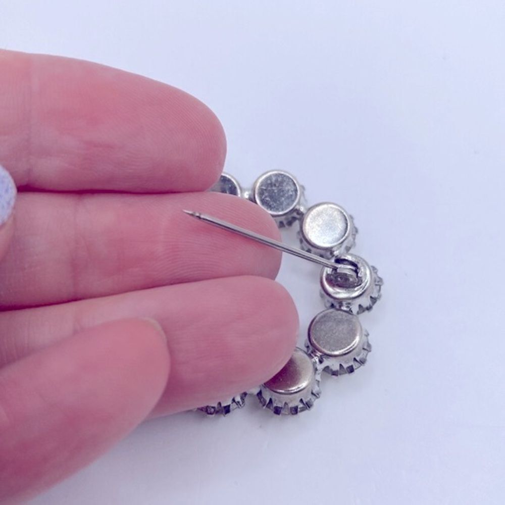 Vintage Round Rhinestone Brooch - Picture 3 of 4